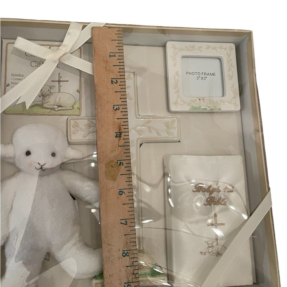 Baby Gift Set with Cross, Lamb, Frame, Bible 10”x10” box - Picture 4 of 5